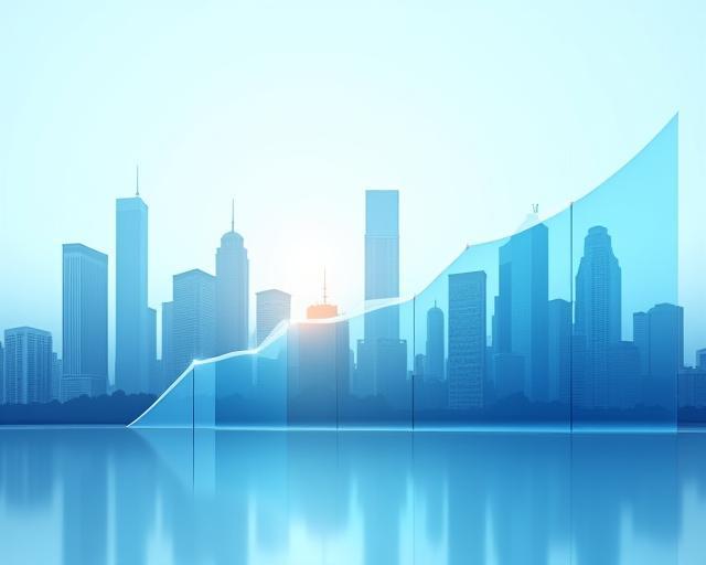 Abstrakte Business-Grafik mit Skyline im Hintergrund